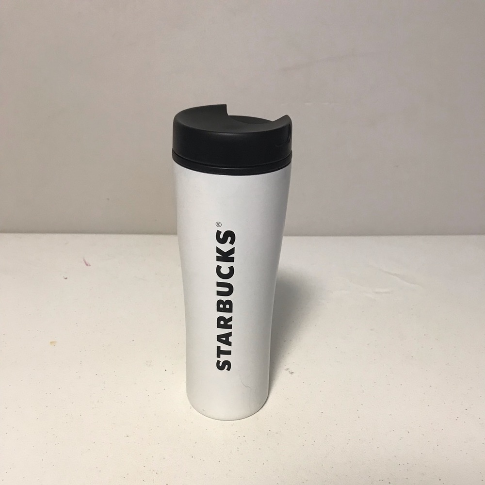 Starbucks White Insulated metal travel Mug White 16 oz 9" high Slim